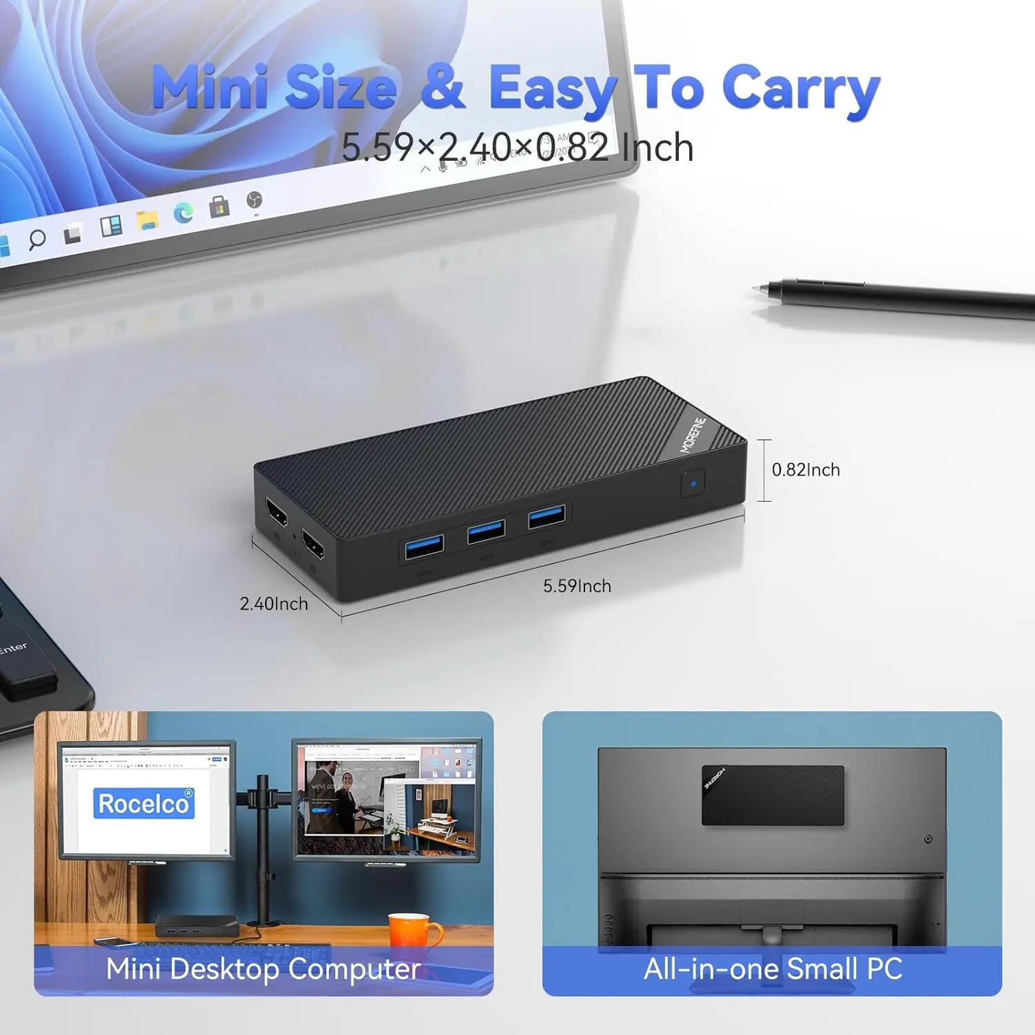Morefine m10 mini pc alderlake n100 computador portátil lpddr5 12gb 512gb windows11pro sata ssd 1000m bolso computador de jogos
