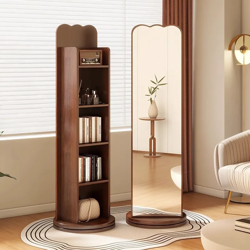 

full-length mirror, full-body floor mirror, household bedroom, magazine, bookshelf, rotating storage, integrated fitting