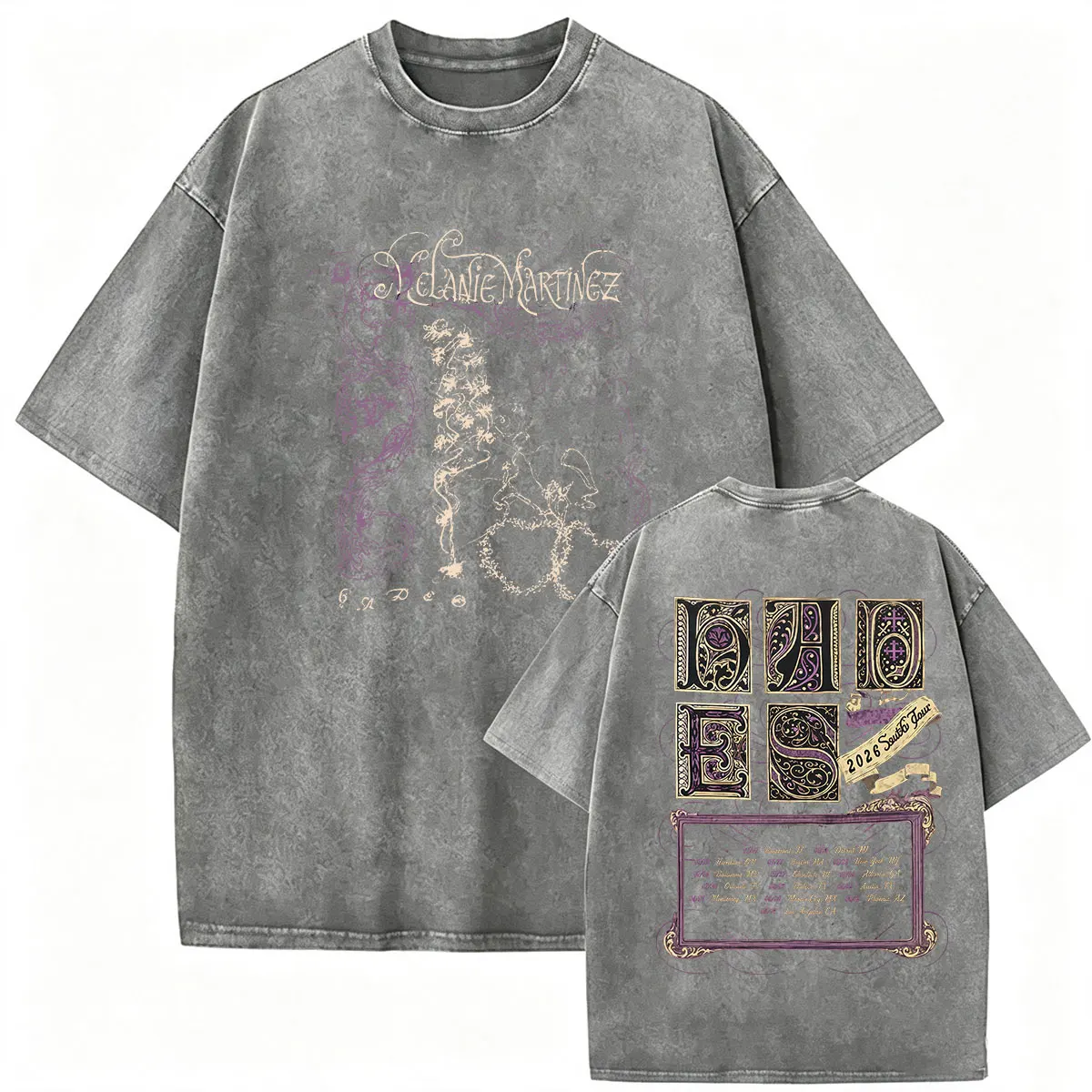 Vintage Washed Melanie Martinez Hades The Sacrifice Tour 2026 Fans T Shirt Men Women Pop Fashion Short Sleeve T-shirt Streetwear