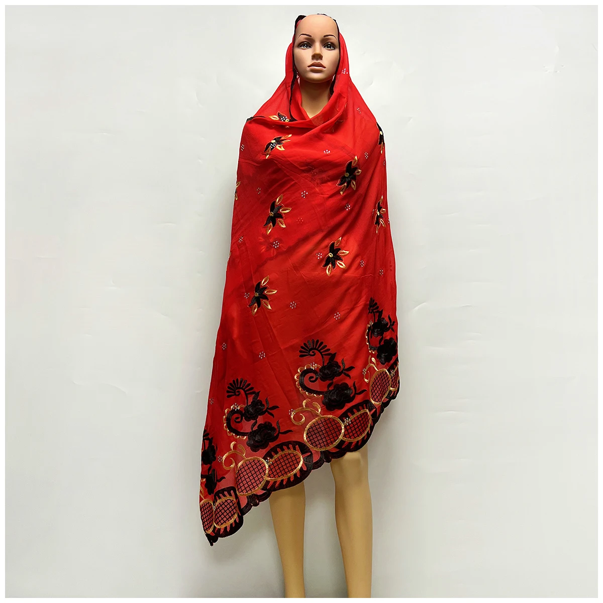 African Women Scarfs 2024 Fashion Hot Sale  Big Circle Design Big Embrodiery Cotton Big Size Muslim Scarf for Shawls Pashmina