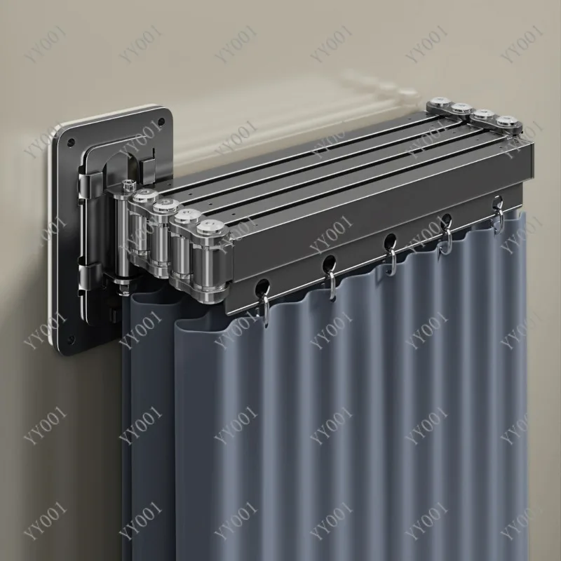 Invisible Folding Shower Curtain Thick Waterproof Fabric Mildew Proof Bathroom Partition