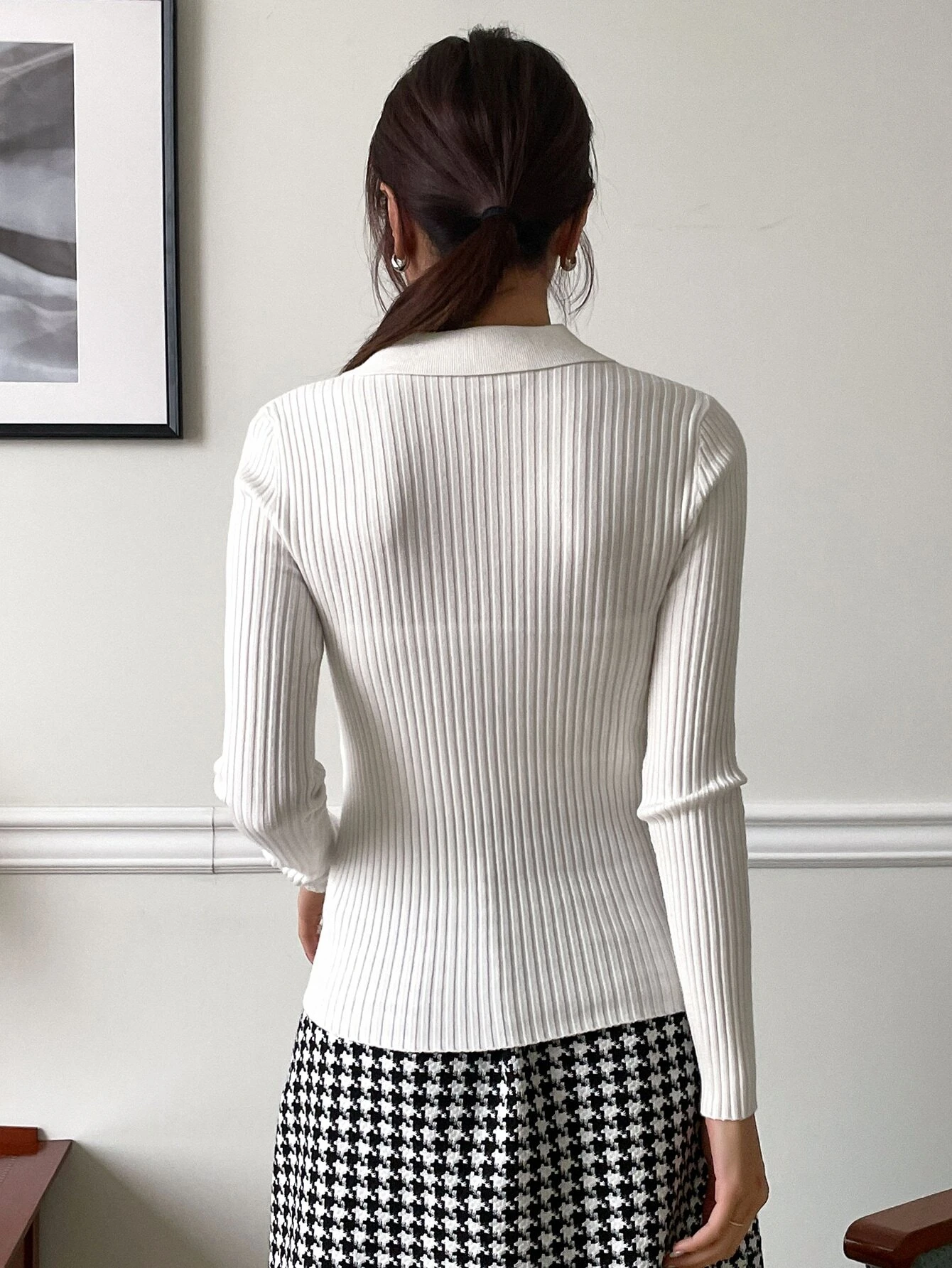 Solid Ribbed Knit Sweater Woman Polo Neck Long Sleeve All Match Autumn Winter New Woman Knitted Top Female Fashion Top