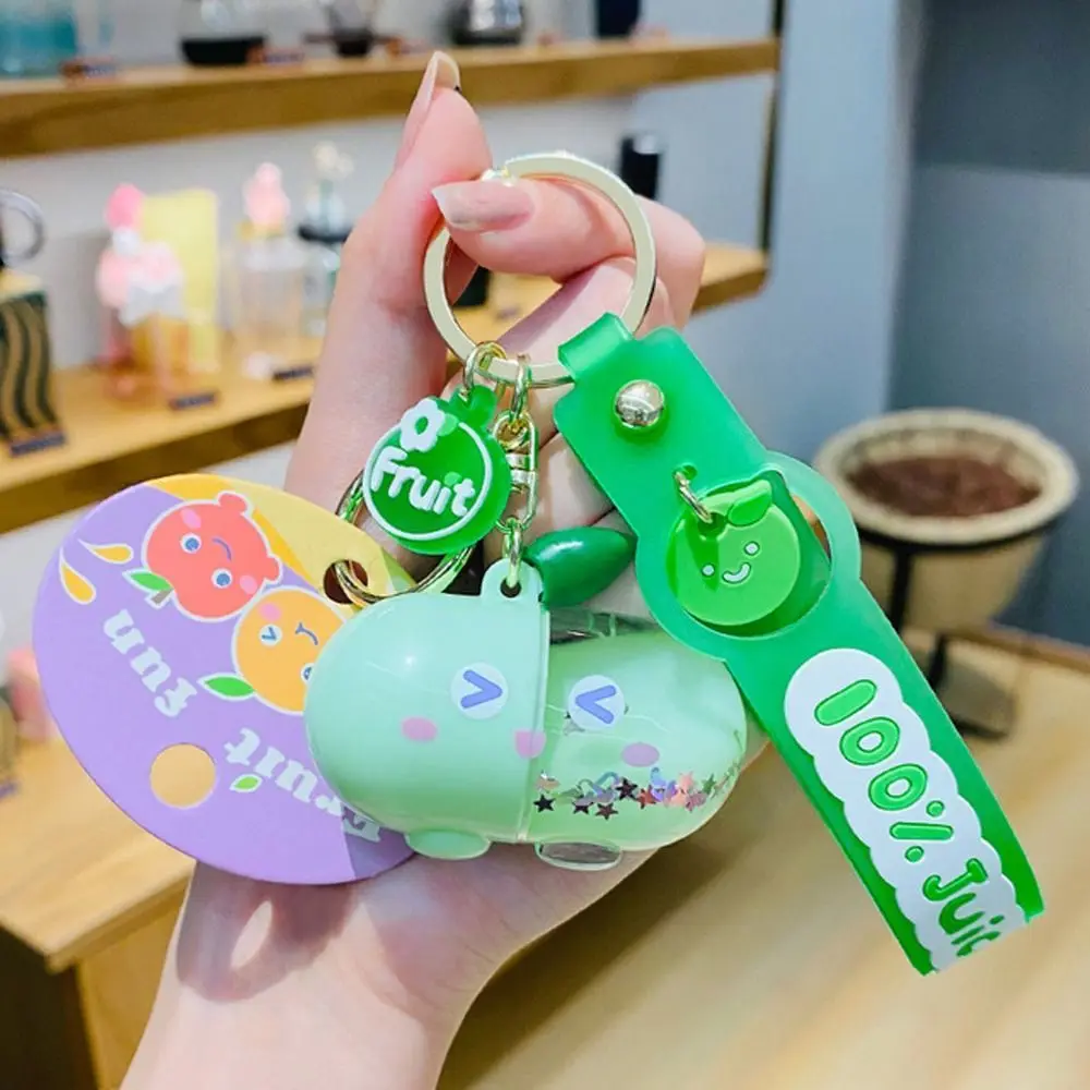 Jewelry Keychain Pendant Liquid Keyring Cartoon Fruit Elf Pills Keychain Quicksand Fruit Backpack Pendant Floating Quicksand