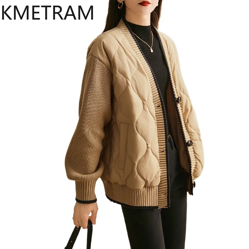 KMETRAM Winter White Duck Down Coats High Quality New in Outwears Collarless Puffer Jacket Clothes Women 2024 Пуховик Женский