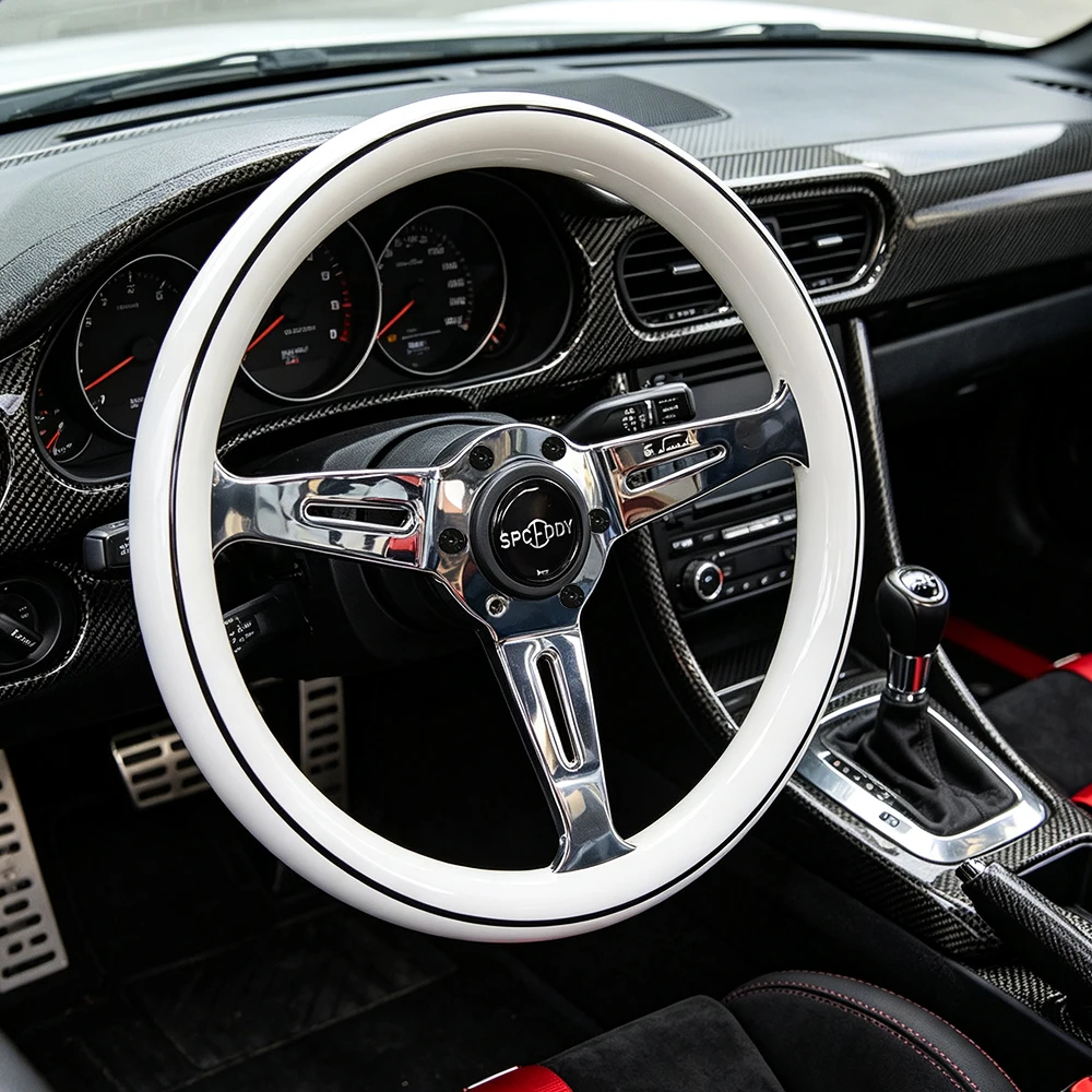 Spceddy MCX Polishing Steering Wheel 14inch 350mm Concave White Color Drift Steering Wheels ABS Car Accessories