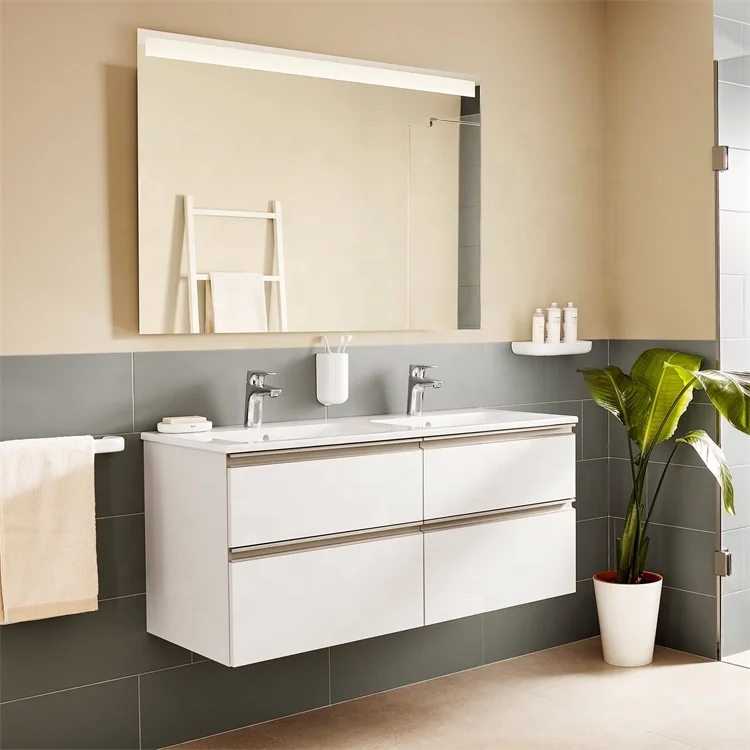 Waterproof and Mildew-Proof Minimalim Bathroom Vanity Cabinet Customized Modern Bathroom Vanity with Double Sink Basin