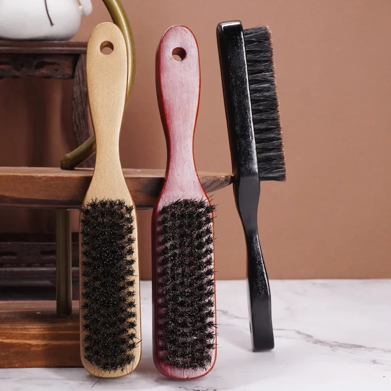 

Boar Bristles Barber Brush For Styling & Cleaning Make Hair & Beard Glossy Remove Hair Clippings Bristle Wood Hairbrush For Men