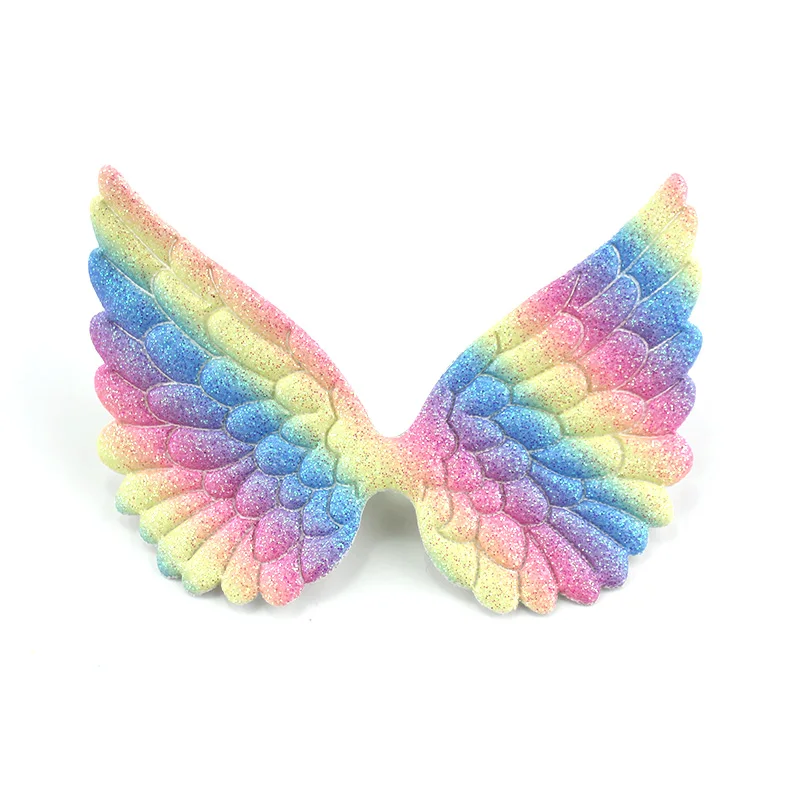 20Pcs 6.5*8.5cm Glitters Rainbow Angel Wings Appliques For DIY Kids Headwear Hairpin Crafts Decoration Clothing Accessories