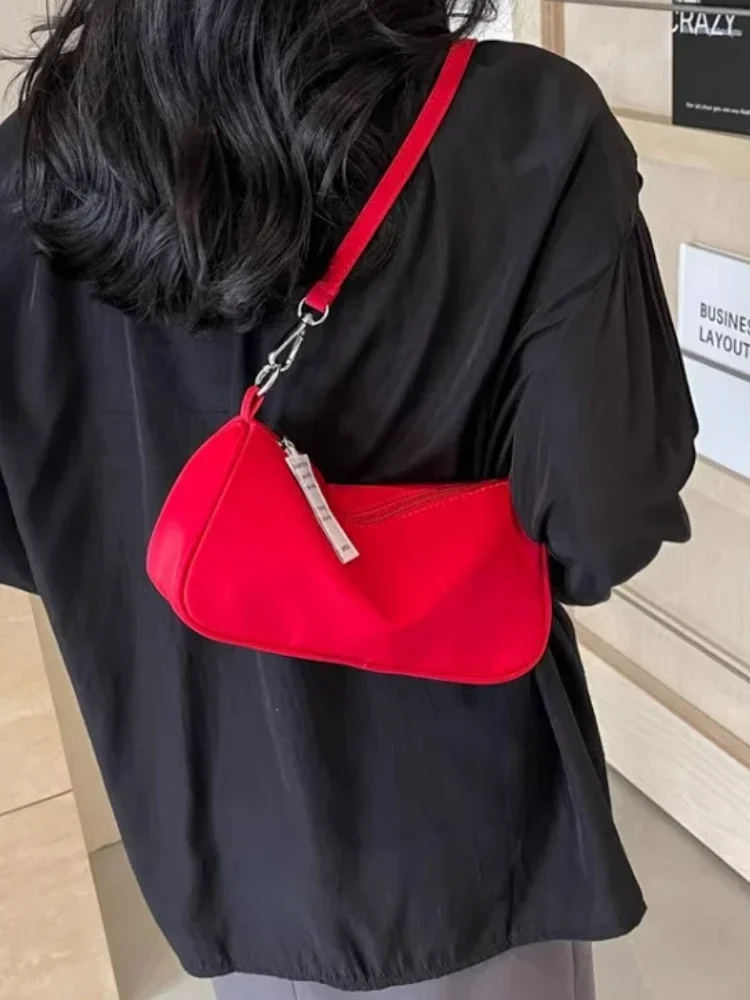 Red Bag Woman 2024 New High-grade Shoulder Hand Underarm Bag Niche Design Simple Commuter Bag Solid Color