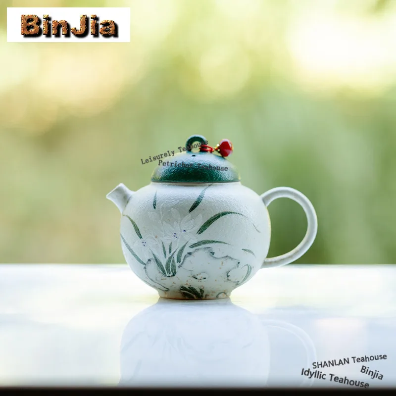 

160ml Firestone Red Hand-painted Orchid Teapot Ancient Tea Infuser Pot Tea Making Kettle with Ball Hole Tea Services Collection