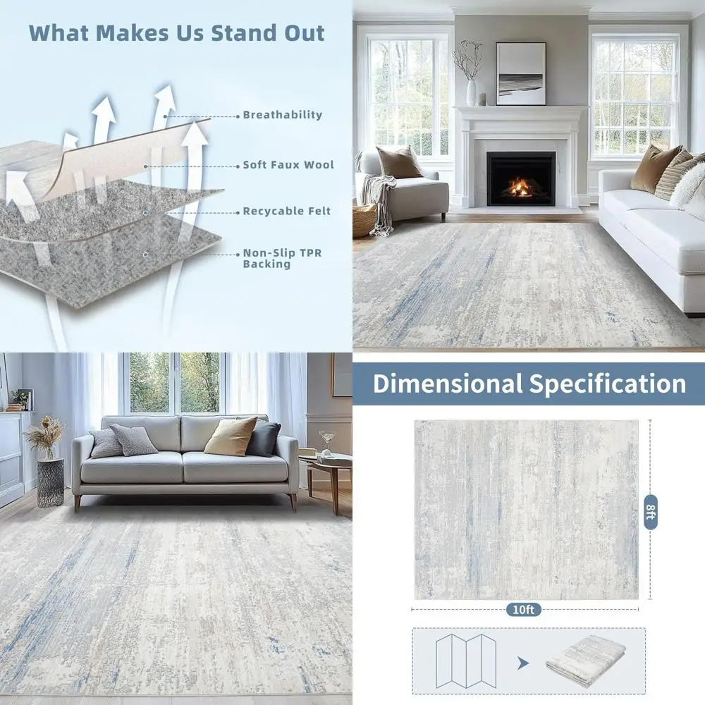 8x10 Modern Abstract Area Rugs - Soft Low Pile Carpets with Non-Slip Rubber Backing for Living, Dining Rooms, Bedrooms & Home Of
