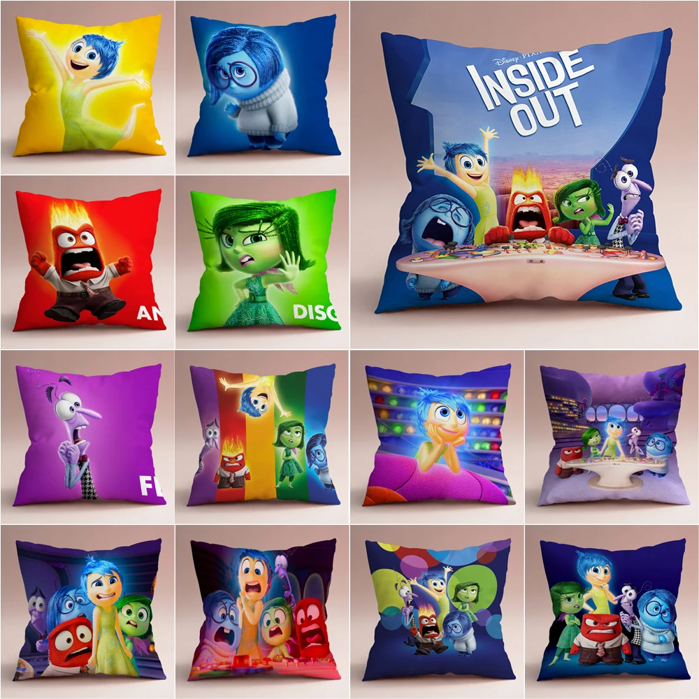 

Disney Square Pillow Cover Cute Anime Cartoon Character Anxiety Joy Angel Sadness Printed Sofa Pillow Decoration Cover Gifts