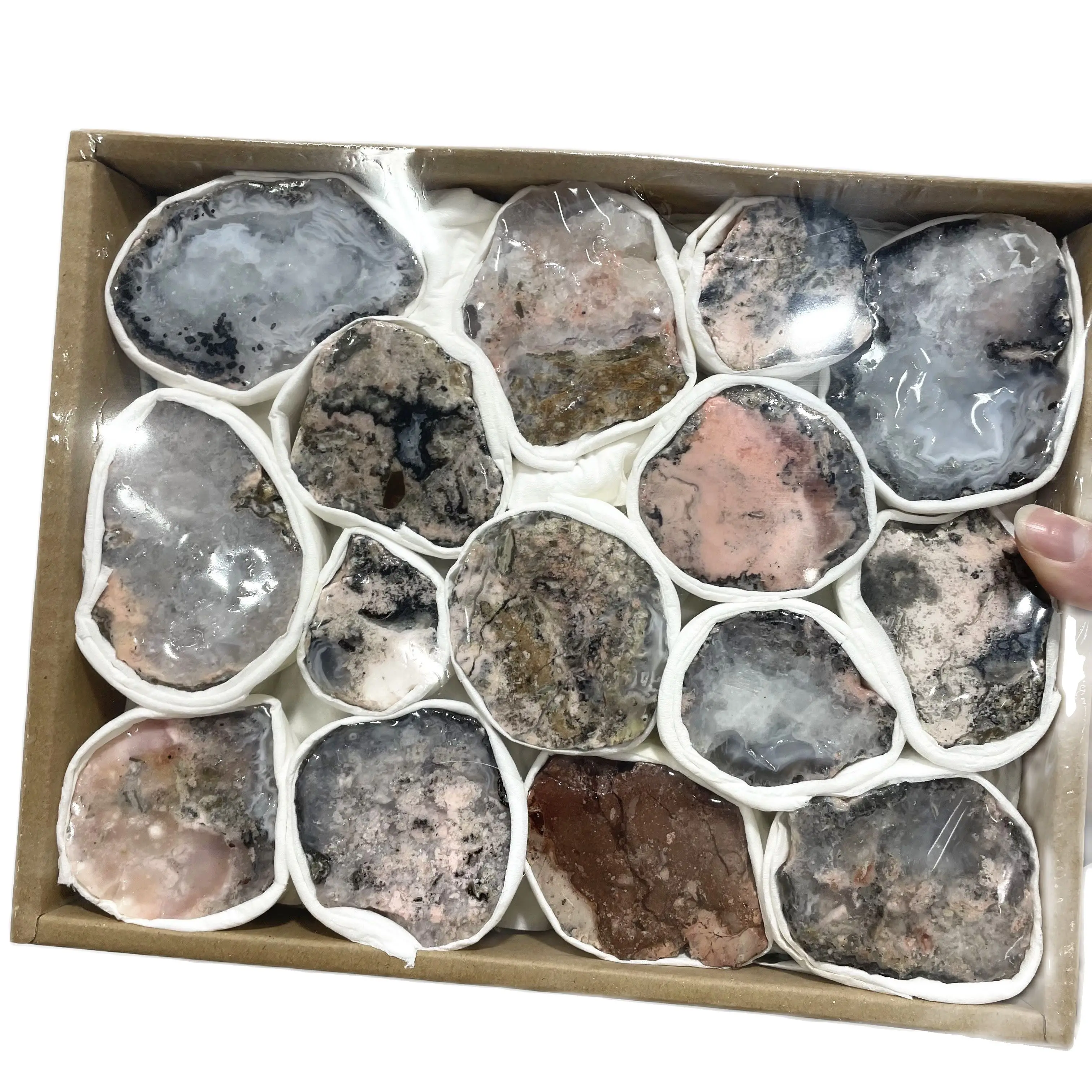 

Original Natural Raw Mexico Rose Crazy Agate Mineral Specimens Drusy Crystals Present Box Home Decor Luxury Accessories Rock Set