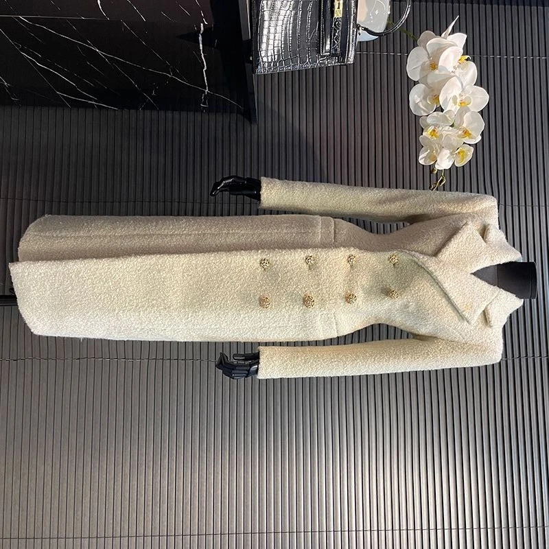 Luxury Brand Long Wool Coat Women Tweed Jacket Autumn Winter Buttons Trench Coat Top Slim Design Clothes High-Quality Coat Trend