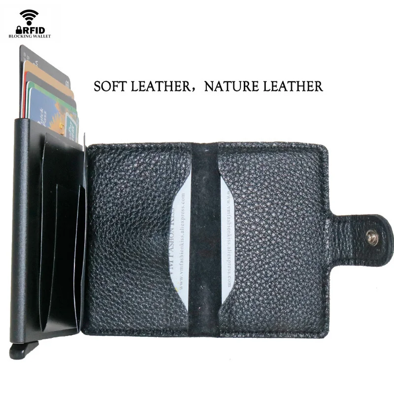 Men Wallets Cowhide Rfid Secure Wallet Card Holder Minimalist Wallet Metal Wallet Business Card Bags Bank Creditcard