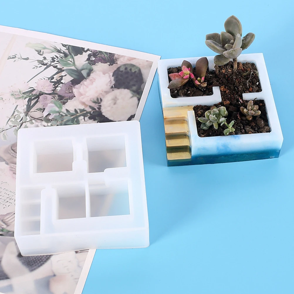 

DIY Succulent Pot Square Stair Planter Silica Gel Mold Easy Demold Practical Craft Flowerpot Casting Mold Pen Holder Vase