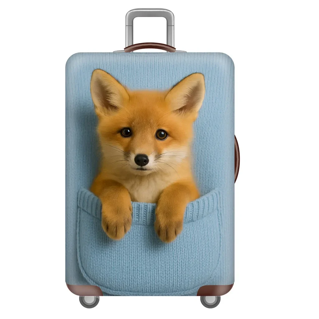 Elastic Luggage Cover Cute Puppy Kitten Denim Pocket Print Suitcase Protector Dustproof Anti Scratch For 18 32 Inch Travel Case
