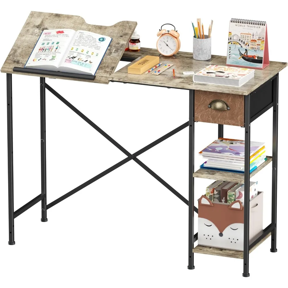 مكتب فني مدمج للأطفال مع درج تخزين وأرفف قابلة للتعديل، مثالي لكتابة وصياغة الطلاب بطول 25.98 بوصة #1
