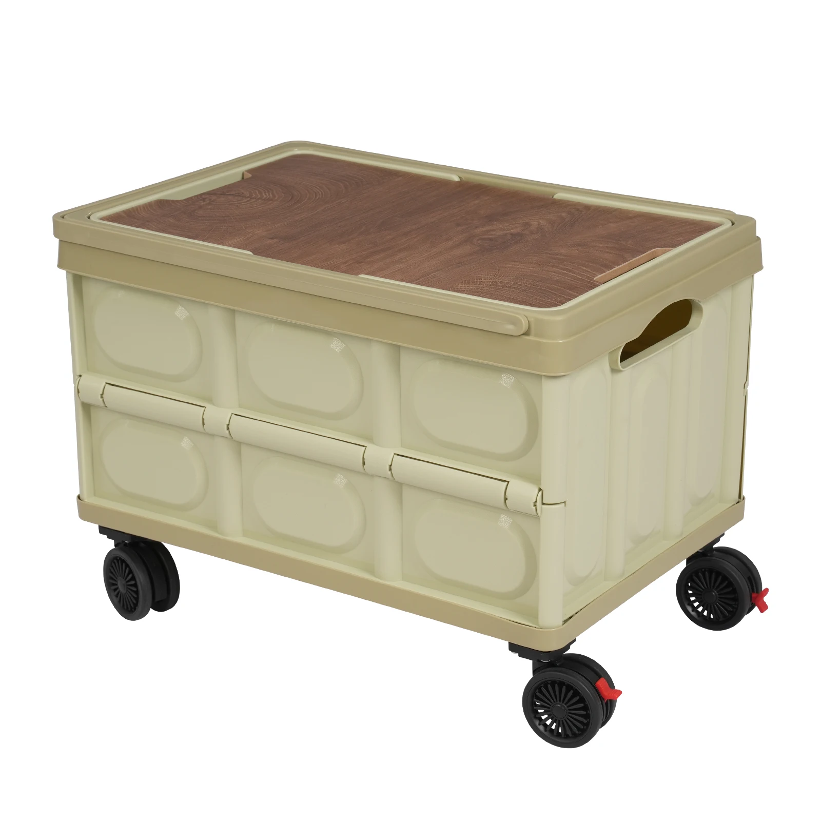 55L Rolling Cart, Green Folding Trolley Container with Wheels, Foldable Organizer, Multifunctional Cart for Outdoor & Indoor