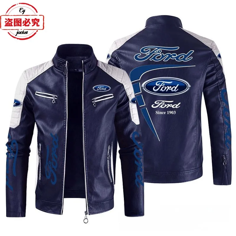 Ford LOGO printed racing suit pu leather jacket windproof four-season Ford team men's jacket overalls