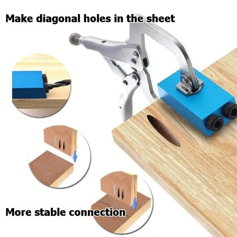 ABAH-Guide For Woodworking Pocket Hole Jig Kit 14Pcs Aluminum 15° Incline Fixtures With 6/8/10Mm Drills