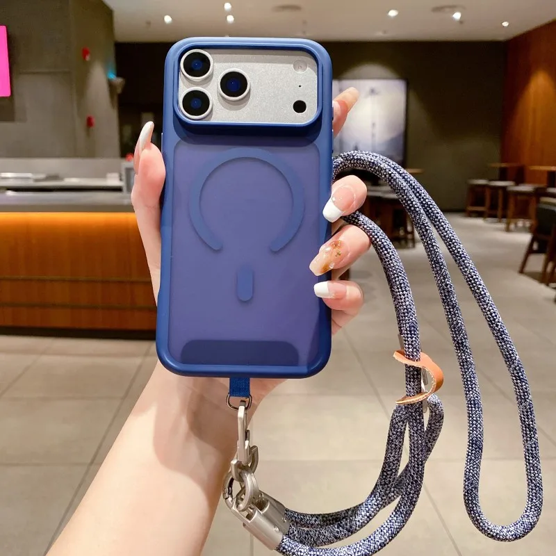 Magnetic Lanyard Case For iPhone 17 Pro Max 12 13 14 15 16 Plus Shockproof Business Crossbody Cord Strap Matte Clear Back Cover