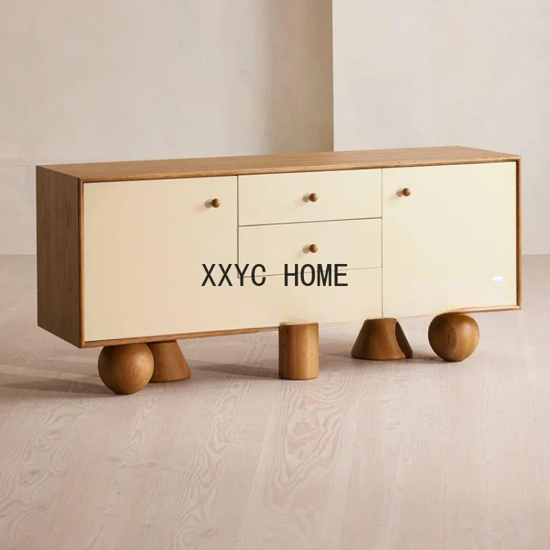 

Massief Houten Dressoir Retro Hoogimisige Crème Witte Multifunctionele Decoratieve Kast Veranda