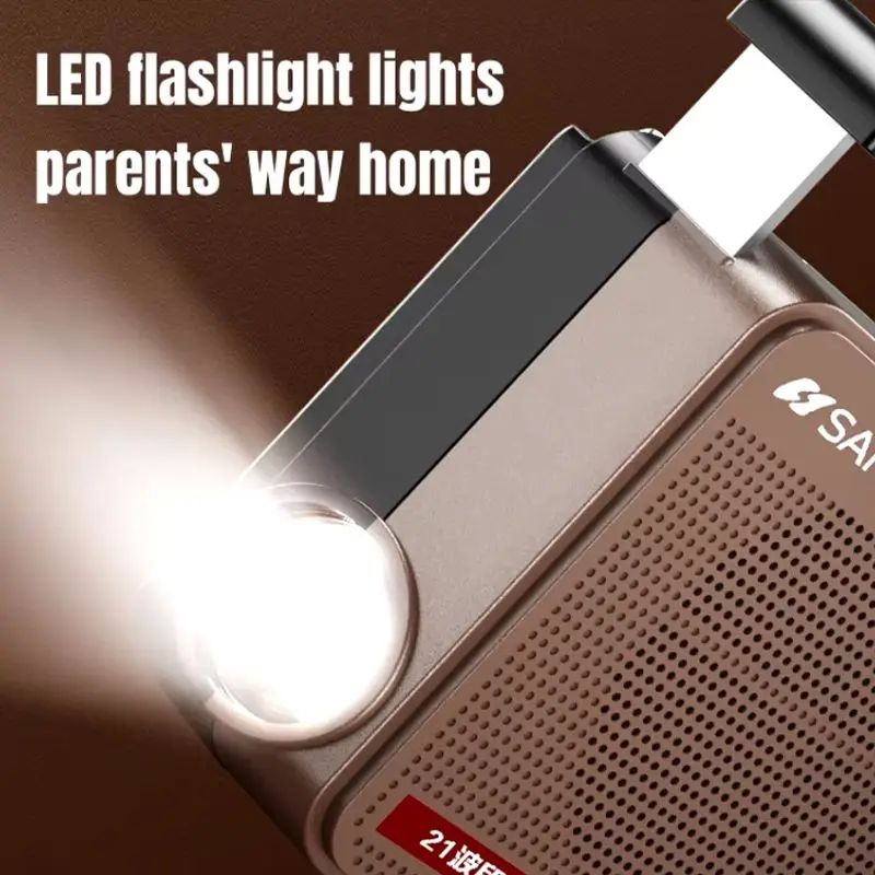 Radio E35, altavoz Retro Digital portátil, reproductor de música de graves HiFi, FM AM SW, banda completa con linterna LED, compatible con tarjeta USB TF