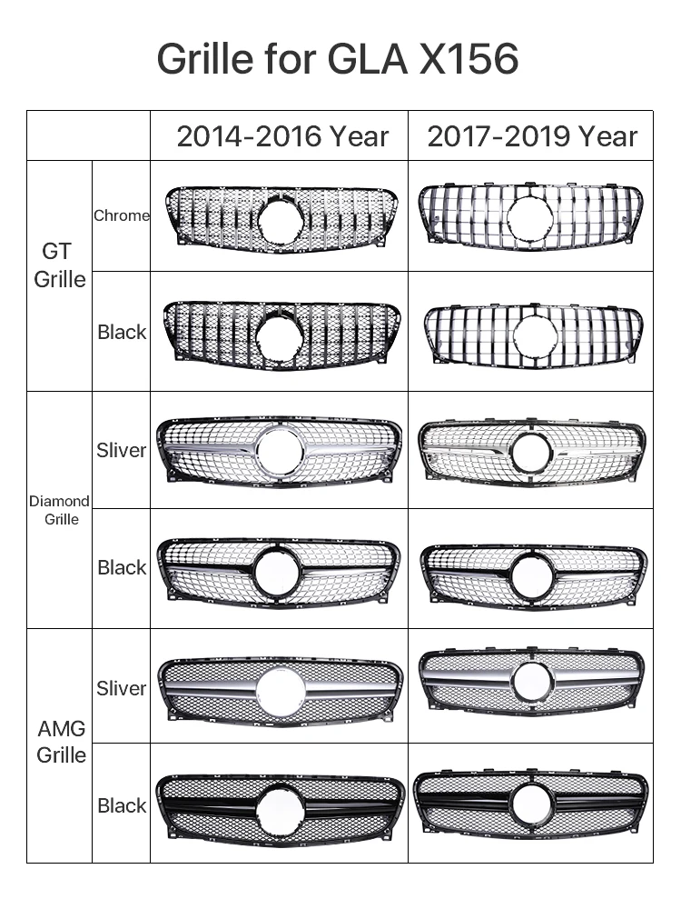 Dla Mercedes Benz X156 GLA przednia krata zderzaka GT AMG styl diamentu GLA kratka dla GLA GLA GLA200 GLA250 GLA260 2014-2019 akcesoria