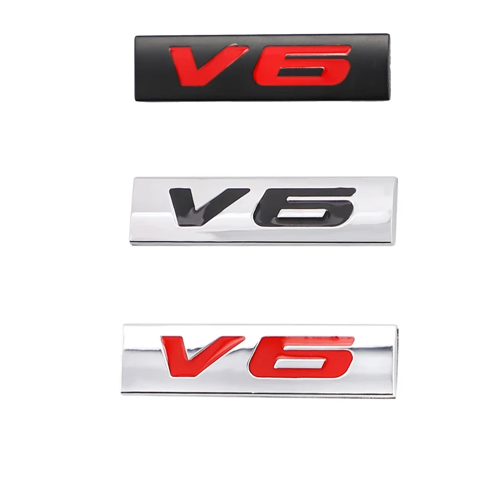 

2pcs 3D Metal V6 Car Stickers Modified Car Sticker with Displacement Label Rear Trunk Sticker Car Decoration Accessories