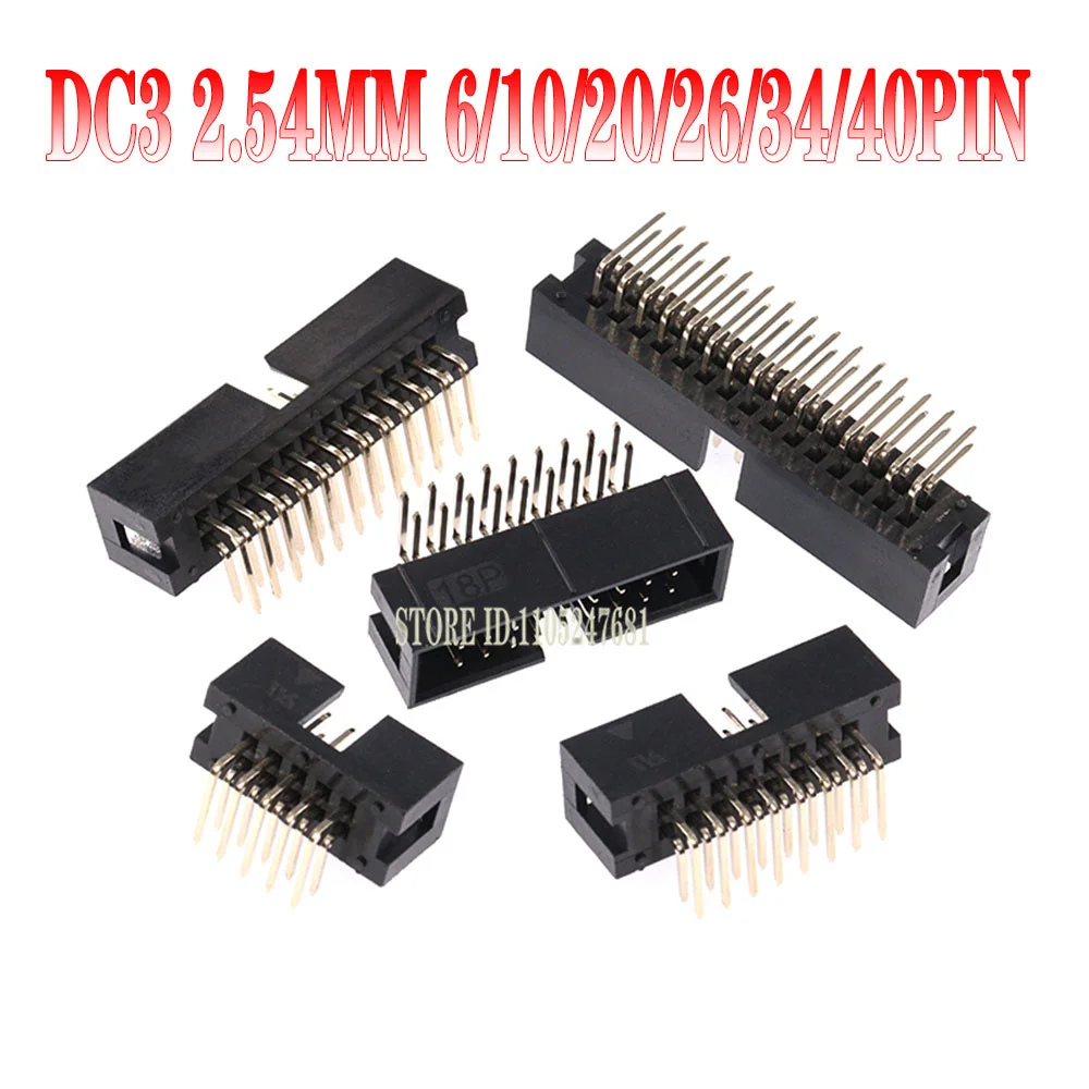 5/10PCS DC3 Right Angle Header 2.54mm Pitch 6-40 Pin Double Row Male IDC Box Socket PCB Connector for ISP Programming