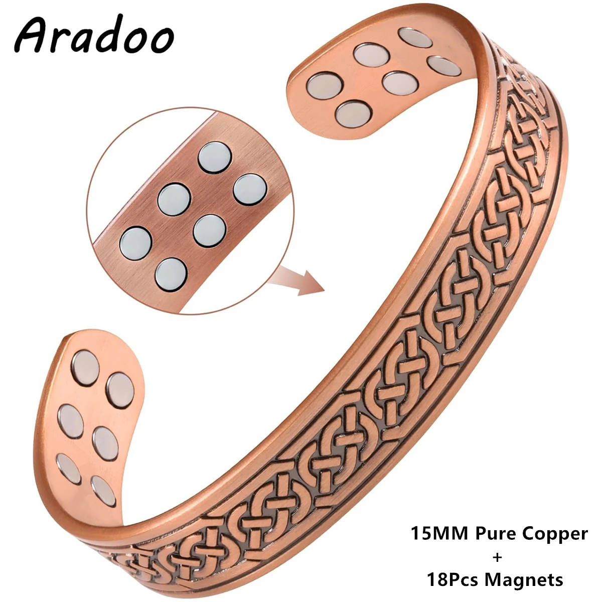 ARADOO 18Pcs Strong Neodymium Magnets Pure Copper Cuff Bangle Bracelets Jewelry Gifts