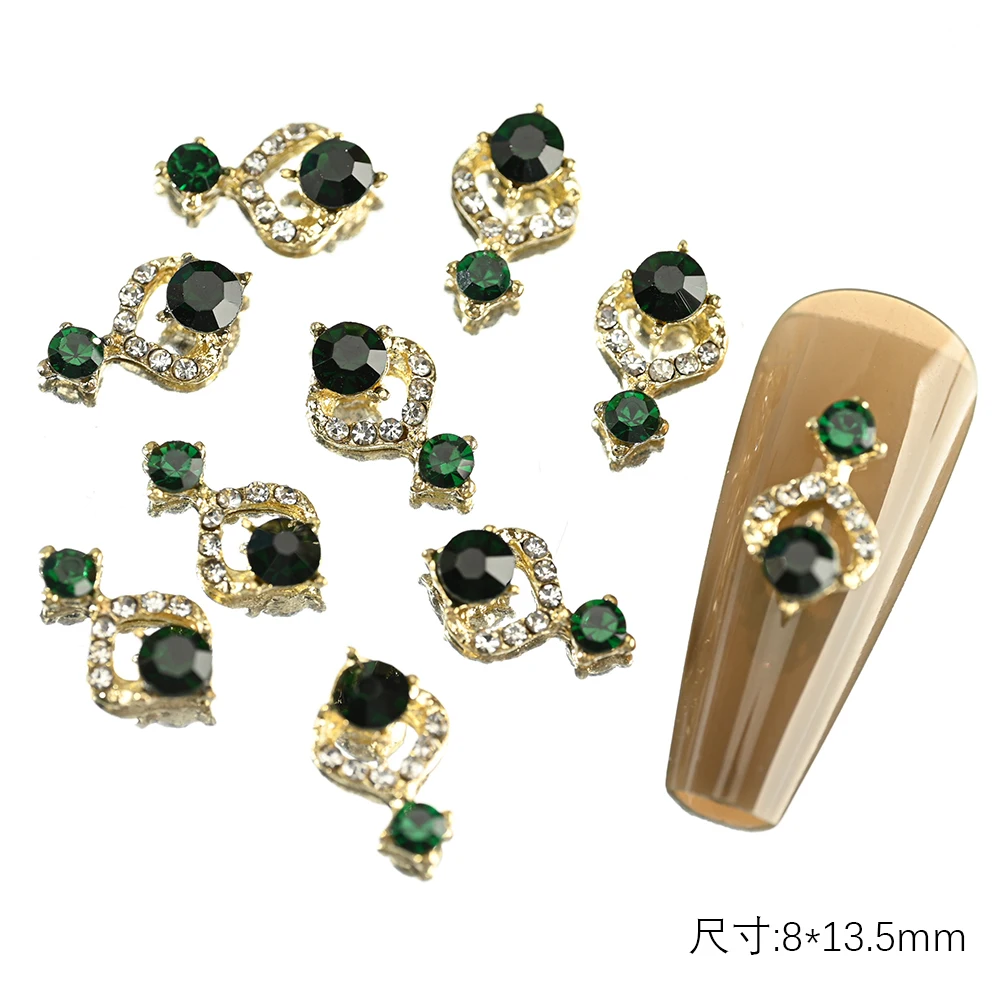 5/10 Pcs Hollow Aolly Nail Charms with Crystals Geometry Earrings-Styles Nail Art Decorations Metal Hollo-out Nail Rhinestones
