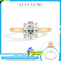 ATTAGEMS 2.0CT Oval Cut Moissanite Diamond Ring for Women Halo Ring S925 Silver Yellow Gold Plated Engagement Bride Jewelry Gift