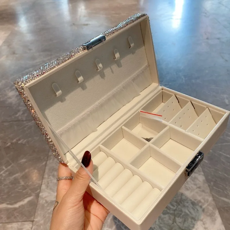 Luxury Jewelry Box Large Capacity Jewelry Storage Boxes Diamond Inlaid Portable Necklace Ring Earring Organizer Box with Buckle