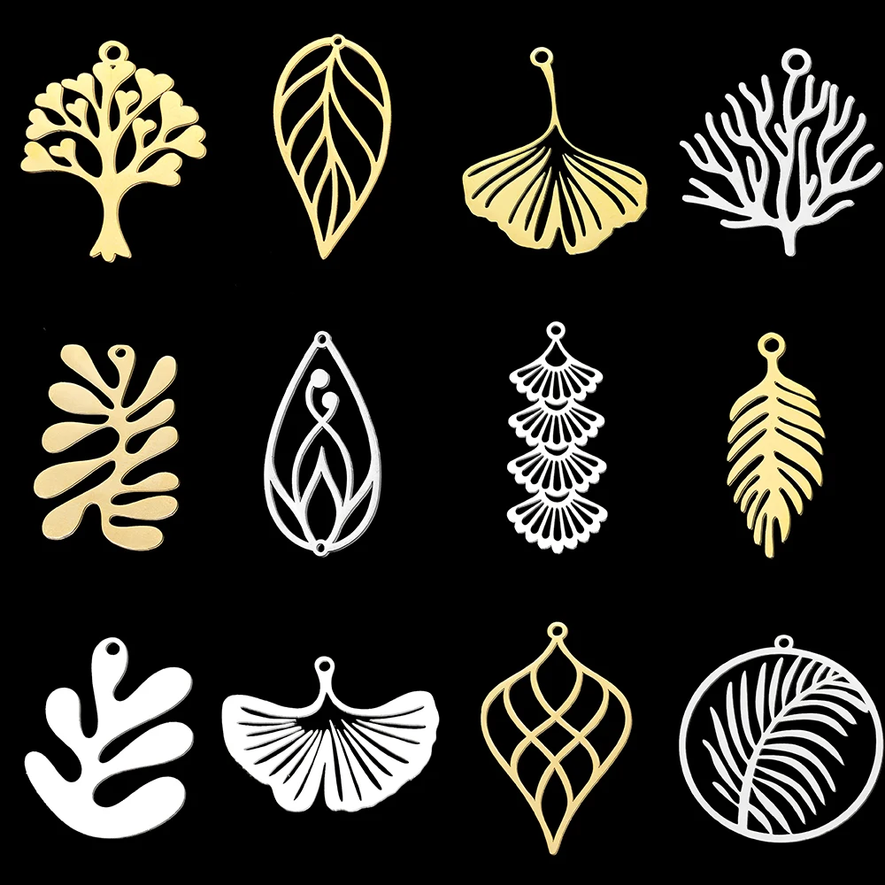 10Pcs/Lot Stainless Steel Fan Shaped Leaf Charms For Making Necklace Earrings Fashion Jewelry Accessories Wholesale