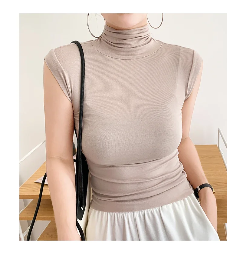 2026 Frühling Sommer Ärmelloses Rollkragen-T-Shirt für Damen Trendiges Vielseitiges Layering-Oberteil Stylisches Slim-Fit Basic-Unterhemd für Frauen – Detail 14