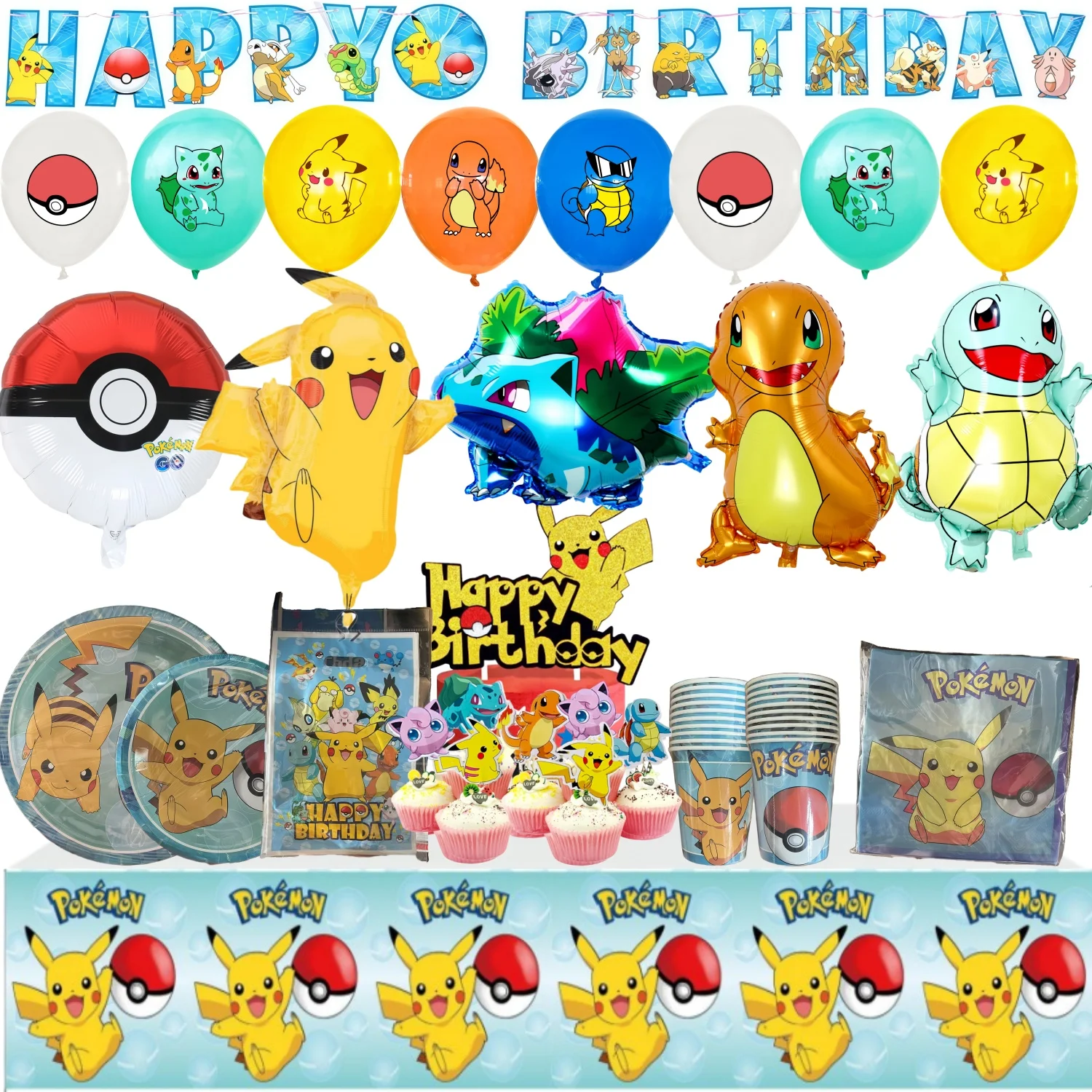 

Pokemon Decoration Birthday Tablecloth Party Decoration Pikachu Disposable Tableware Cup Plate Napkin Baby Shower Party Favors