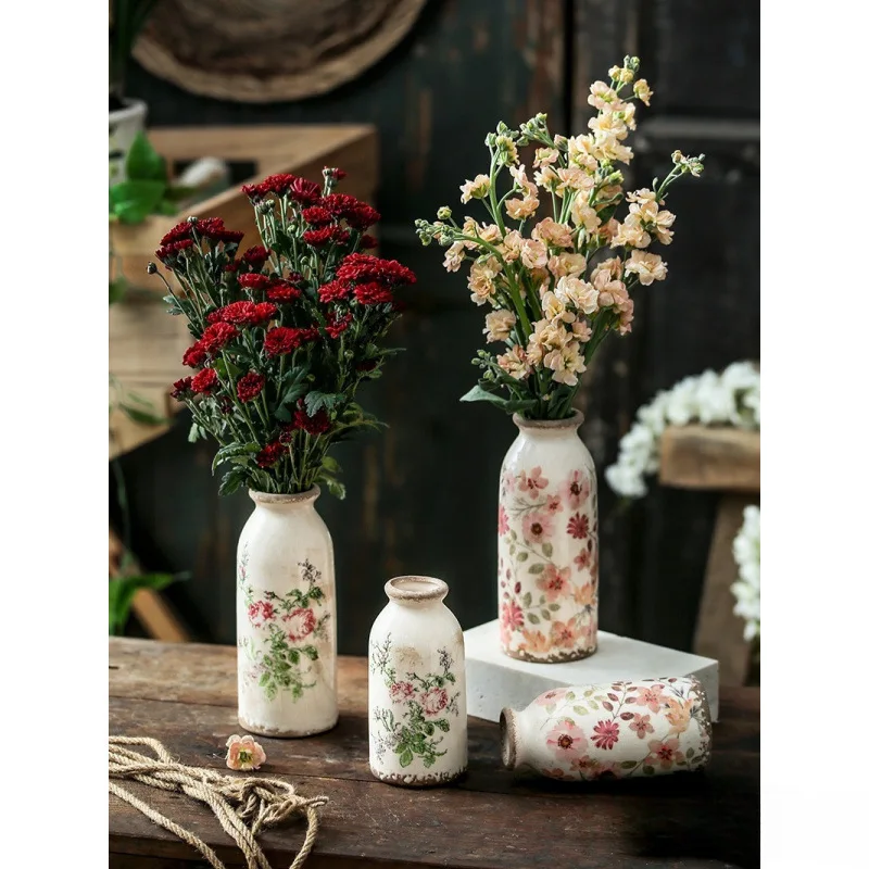 

Vintage Ceramic Small Flower Vase for Living Room Decor Creative Antique Country Style Home Ornament
