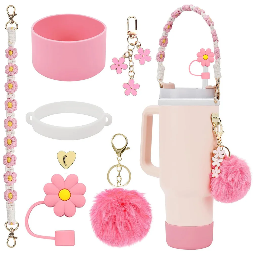 40 oz  Car Insulation Portable Handle Water Cup Set for Stanley Cup Including Handle Strap Siliocne Cup Boot Straw Cover Charms