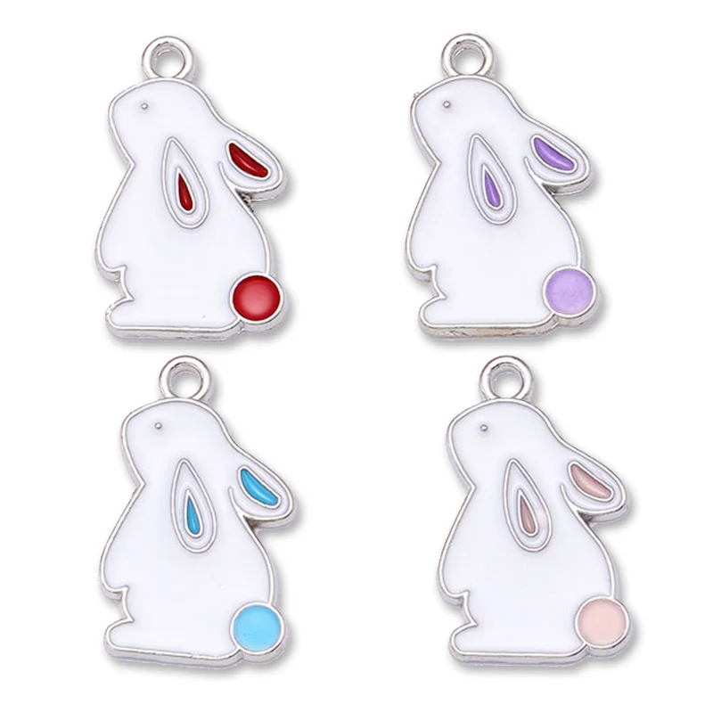 Cute Cartoon Rabbit Pendant Purple Pink Enamel Alloy Animal Charm for Jewelry Making Women\'s Dangle Earrings Accessories Amulet