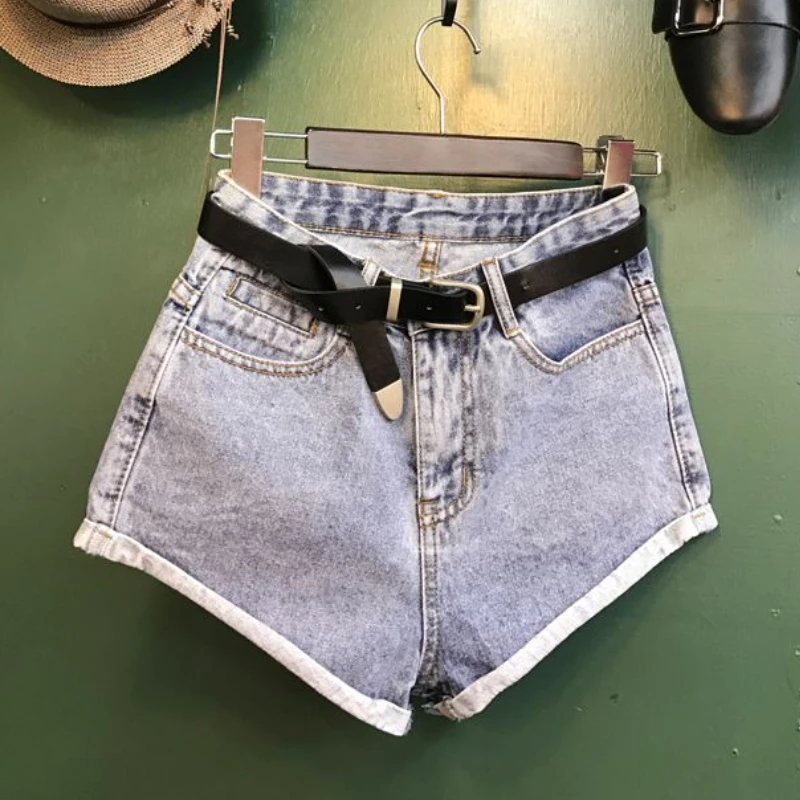 Denim Shorts Women Summer Loose Crimping Washed All-match Ulzzang Casual Wide Leg Girls Vintage Tender Punk Style Basic Popular