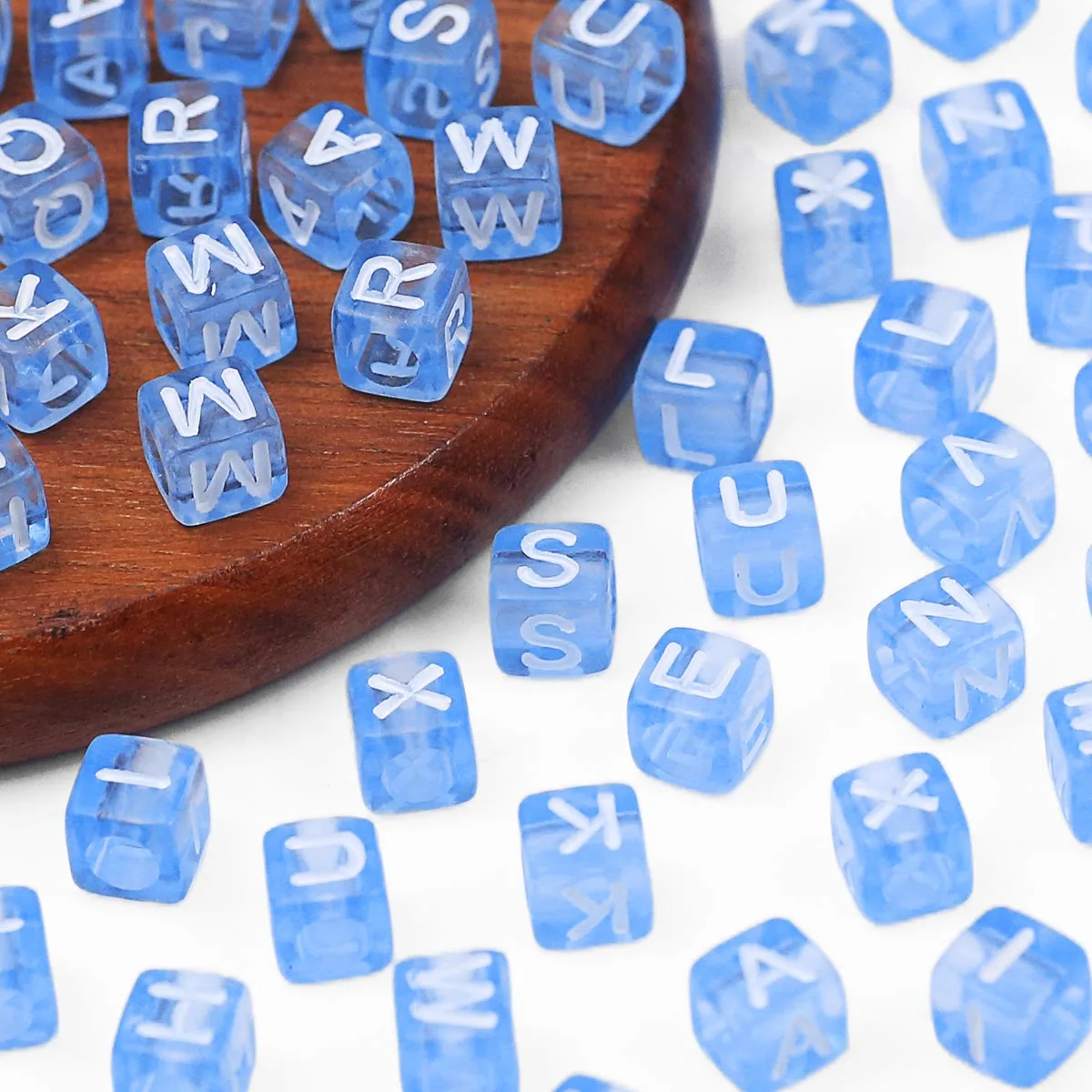 6mm Acrylic English Letters with Colored Backgrounds Sky Blue Handmade DIY Jewelry Beads Loose Bead Bracelet Necklace Accessorie