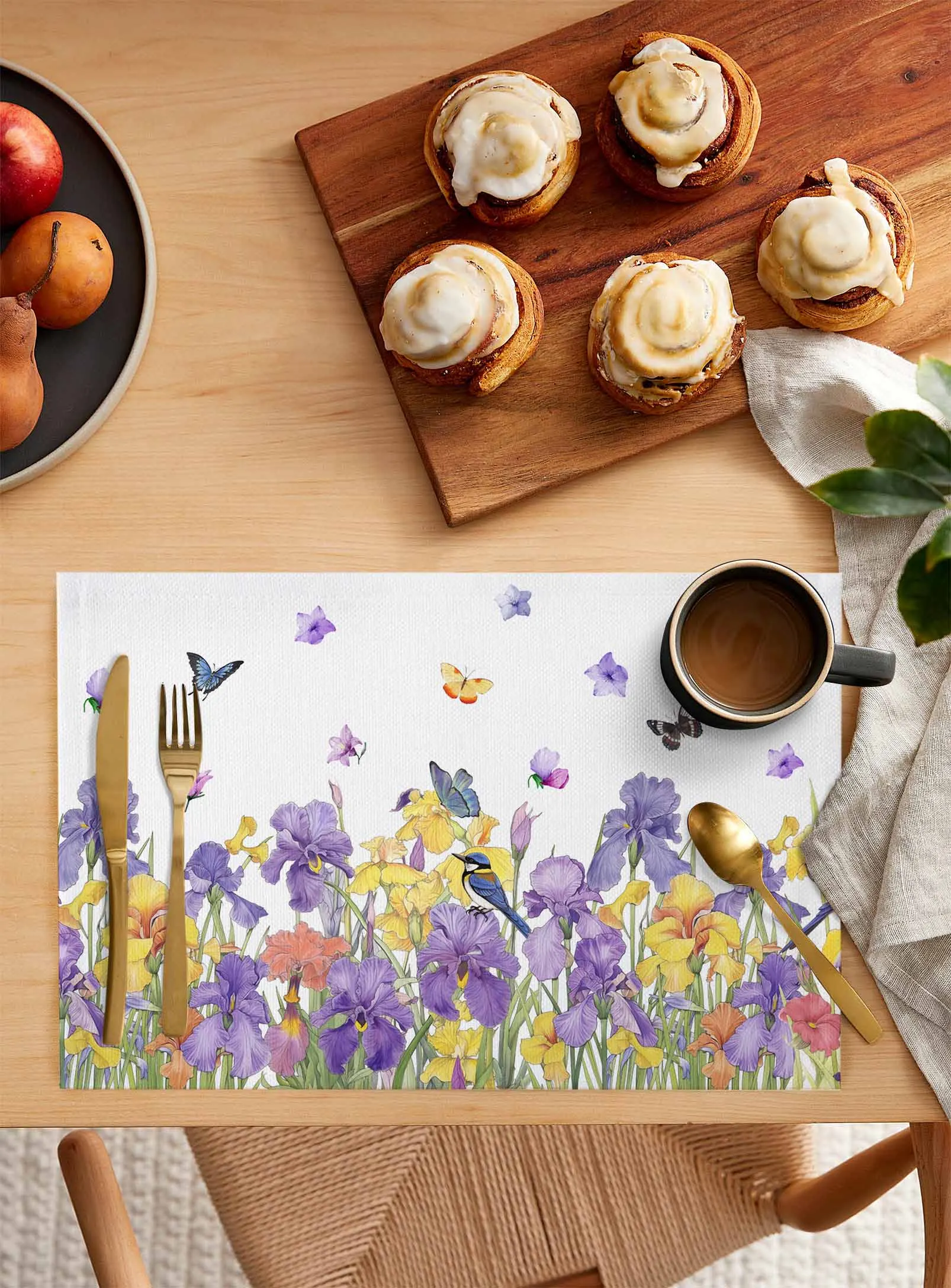 Spring Iris Watercolor Butterfly Placemat Wedding Party Dining Decor Linen Table Mat Kitchen Accessories Table Napkin