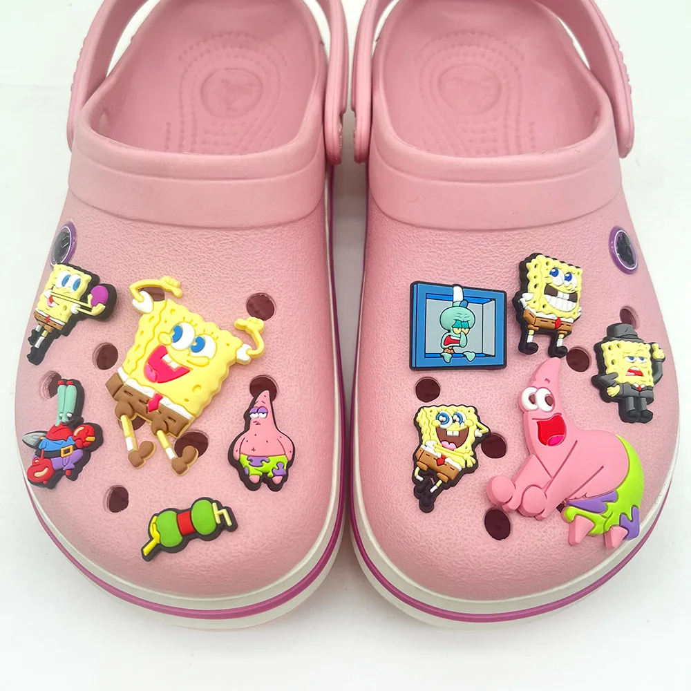 5-42PCS Cute SpongeBob SquarePants Shoe Patrick Star Shoe Charm Mix Wholesale PVC Decoration Detachable Waterproof To X-mas Gift
