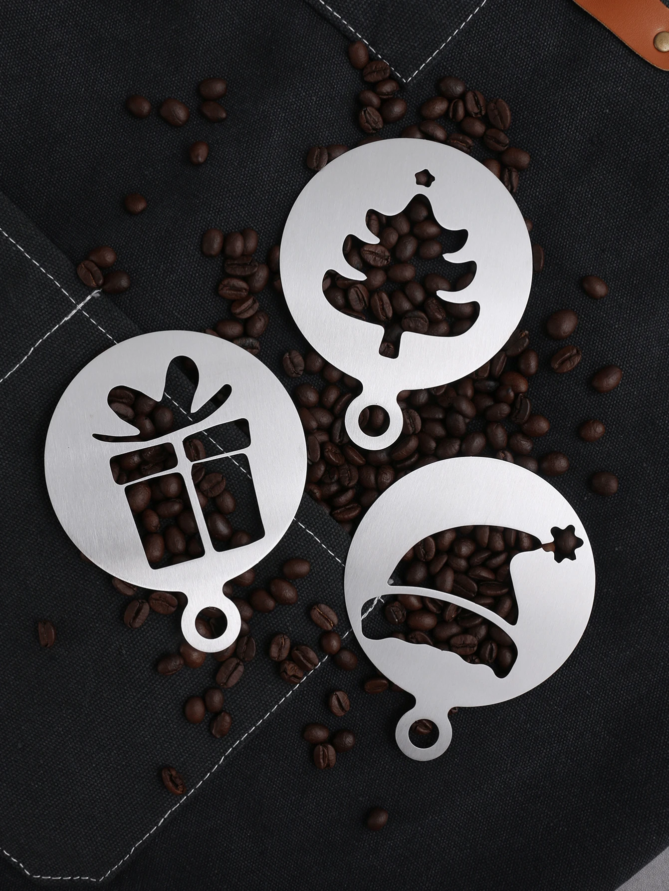 Christmas style Stainless Steel Coffee Decorating Stencils Metal Foam Latte Art Templates, Reusable Barista Cappuccino Templates