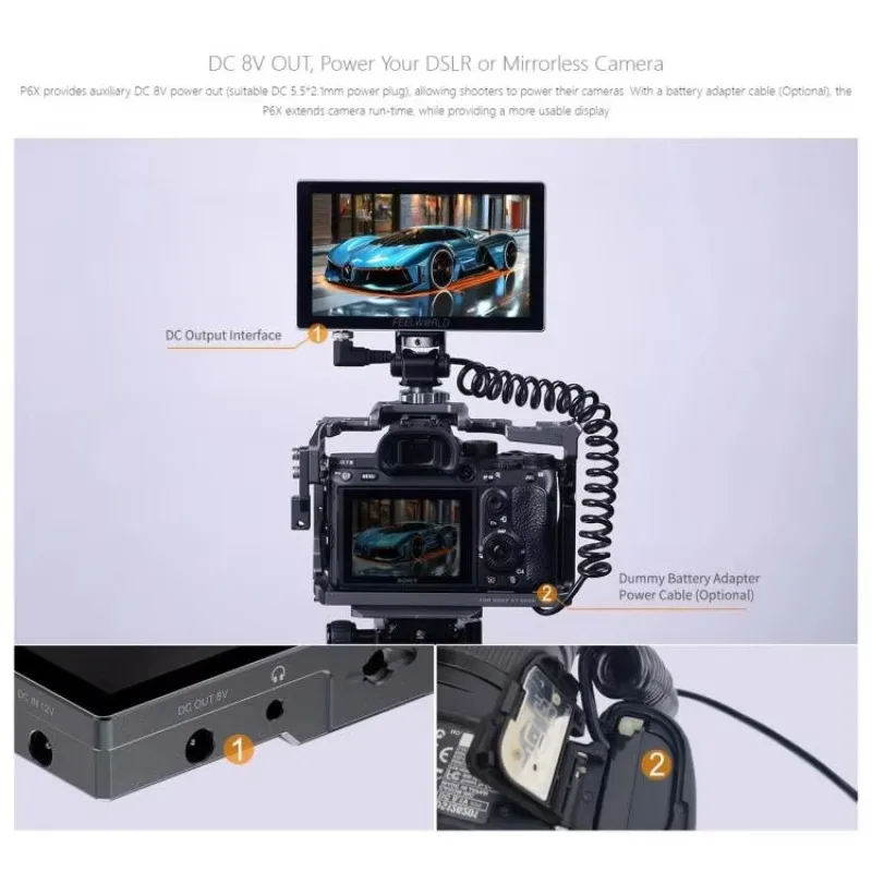 Feelworld 4K alto brilho 1000nit P6x tela de toque de campo de câmera DSLR de alumínio de 5,5 polegadas