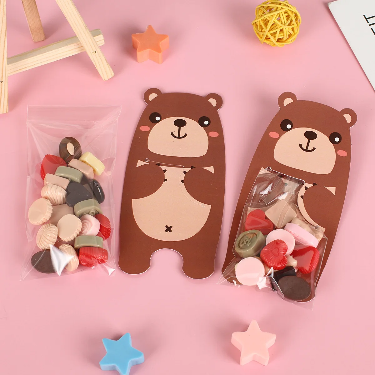 Cartoon Bear Candy Bags Cute Bear Cookie Boxes for Kids Bear Theme Birthday Party Decorations DIY Baking Packaging Gift Supplies