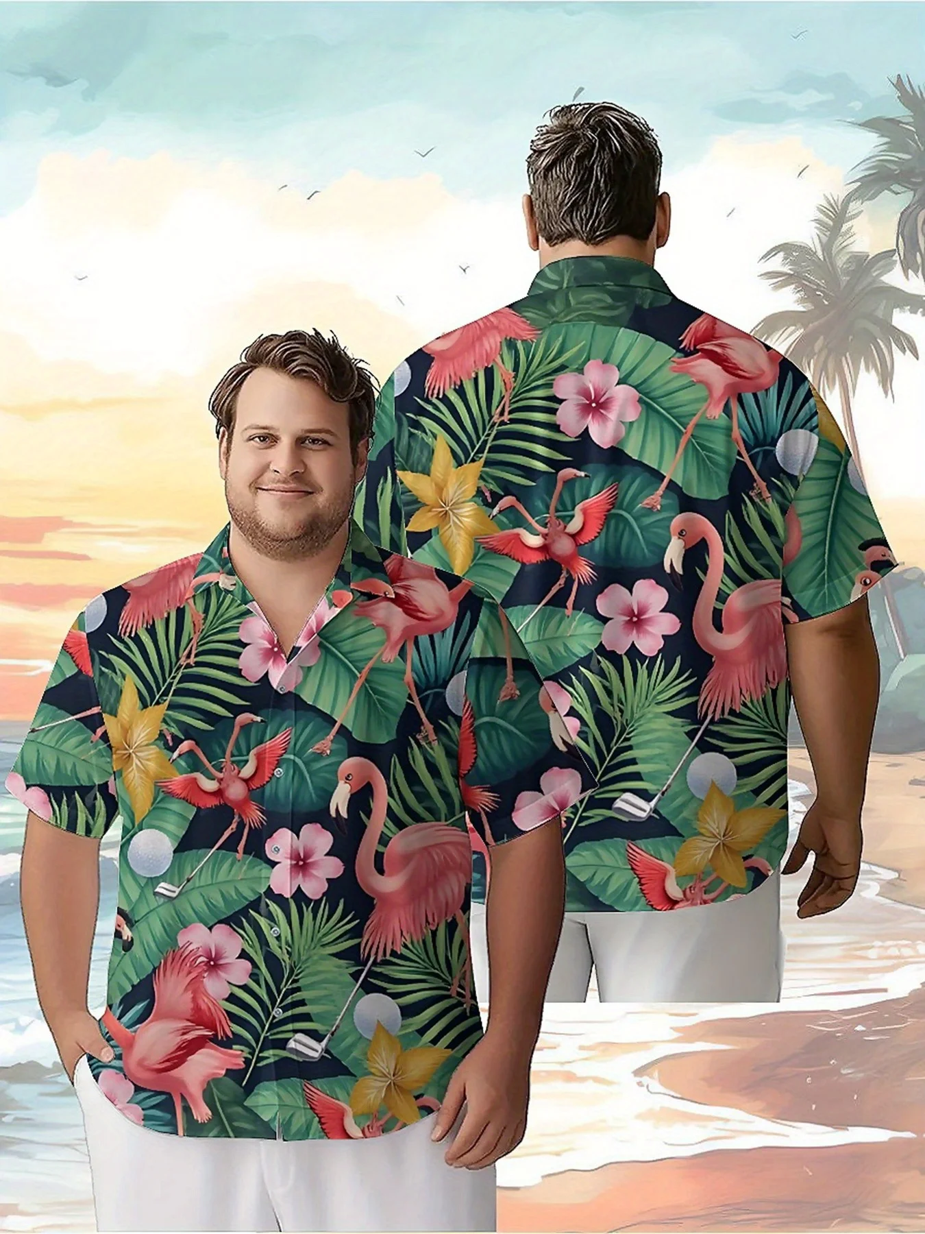 

Men's Plus Size Hawaiian Shirts Tropical Pink Flamingo Pattern,Unisex Baggy Aloha Shirts,summer Alternative Clothing