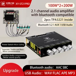 ST21PRO TPA3221 Bluetooth 5.0 2.1 Channel Power Audio Stereo Subwoofer Amplifier Board 100WX2+200W TREBLE Bass note tuning AMP